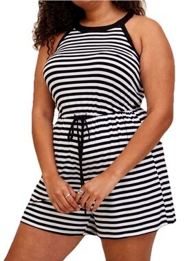 Torrid Super Soft High Neck Romper Size 3X 22-24 Black & White Striped NWT
